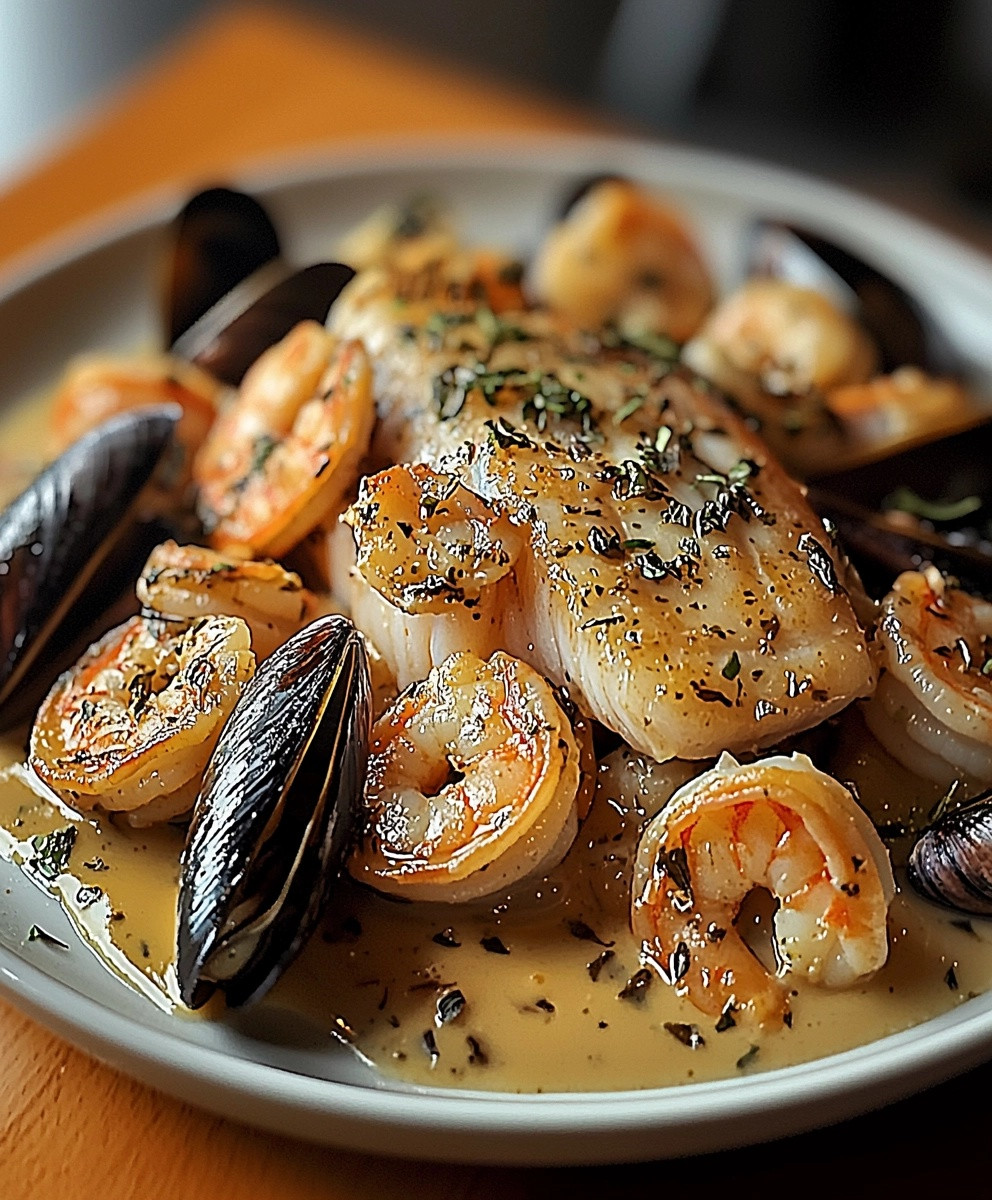 Lotte aux moules et crevettes
