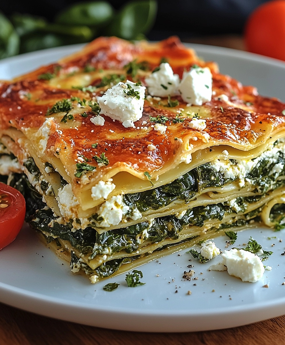 Lasagne épinards feta tomates