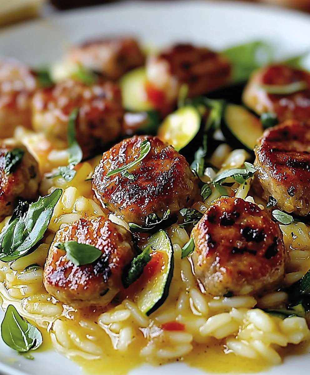 Risotto de pâtes courgettes boulettes