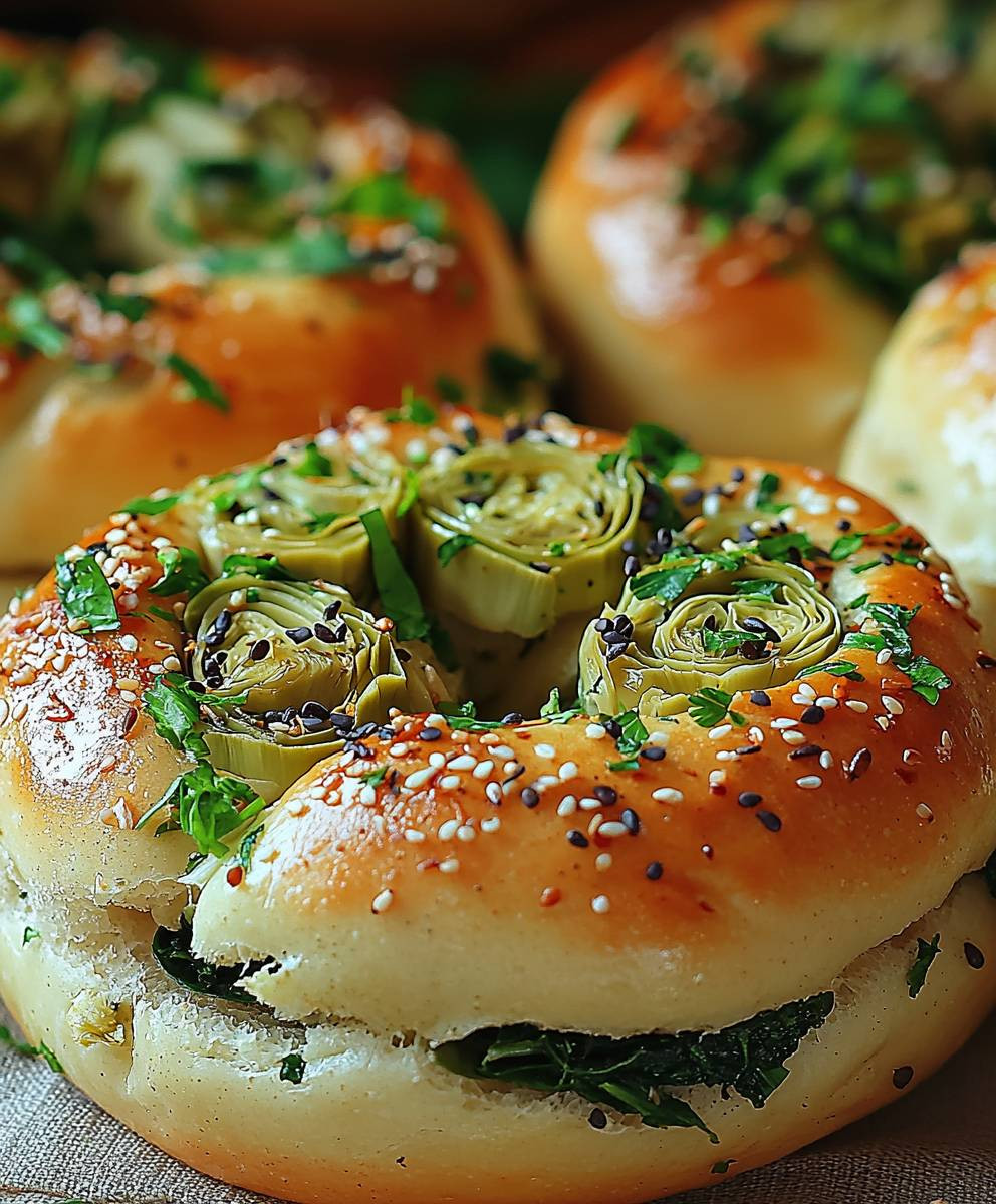 Bagels épinards artichauts gratinés