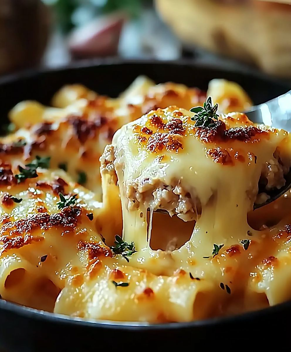 Pâtes hachées fromage poêle
