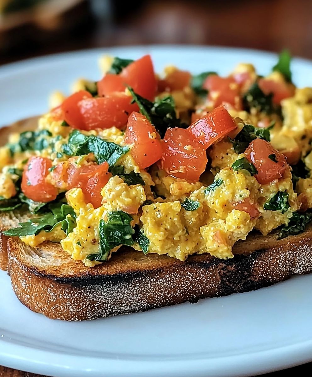 Brouillade légumes pain grillé