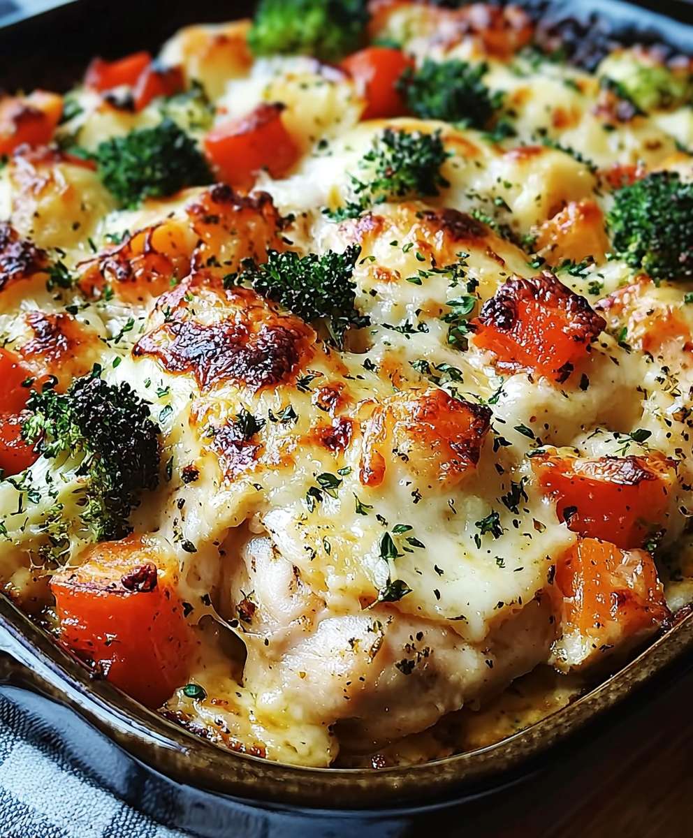 Poulet au four fromage légumes