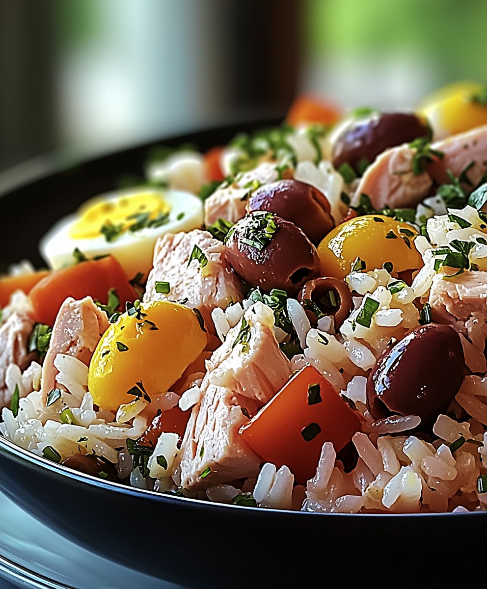 Salade de riz thon oeuf olives