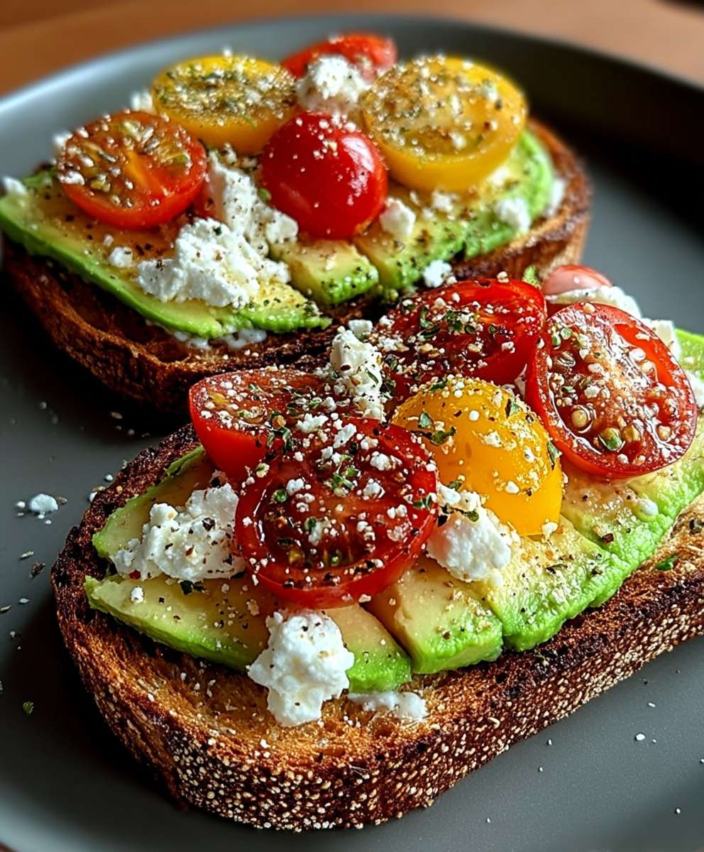 Toast avocat feta tomates cerise