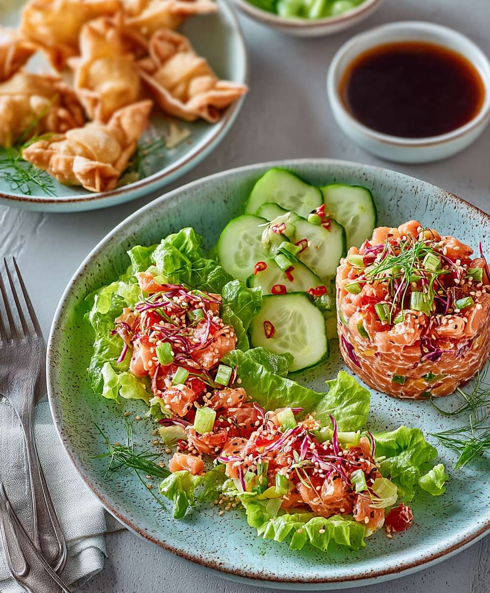 Tartare de saumon wontons croustillants