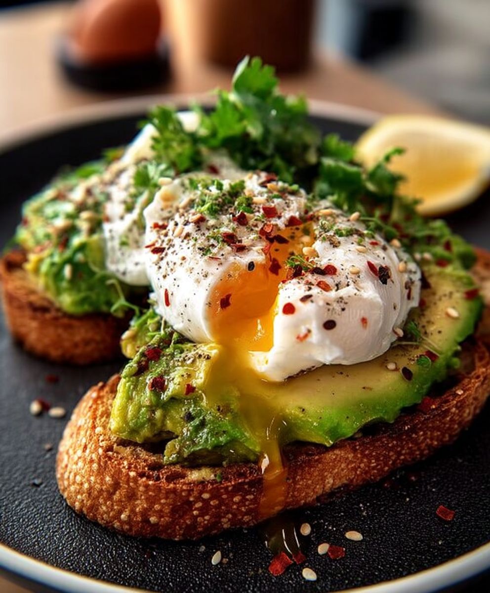 Toast avocat uf poché
