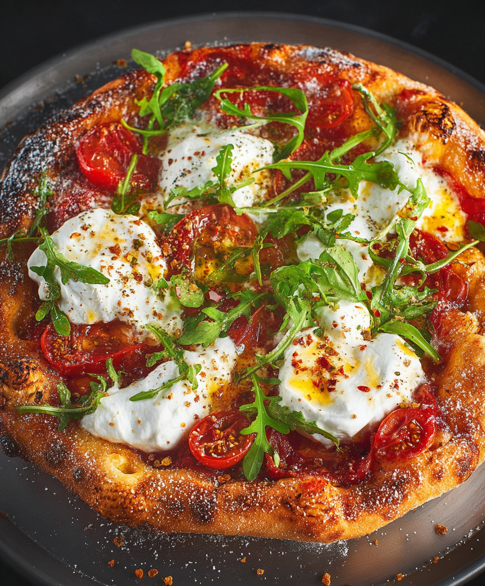 Pizza tomate burrata roquette