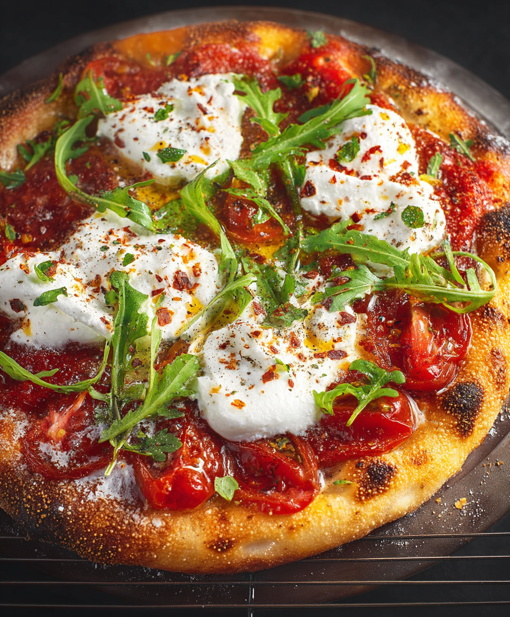 Pizza tomate burrata roquette