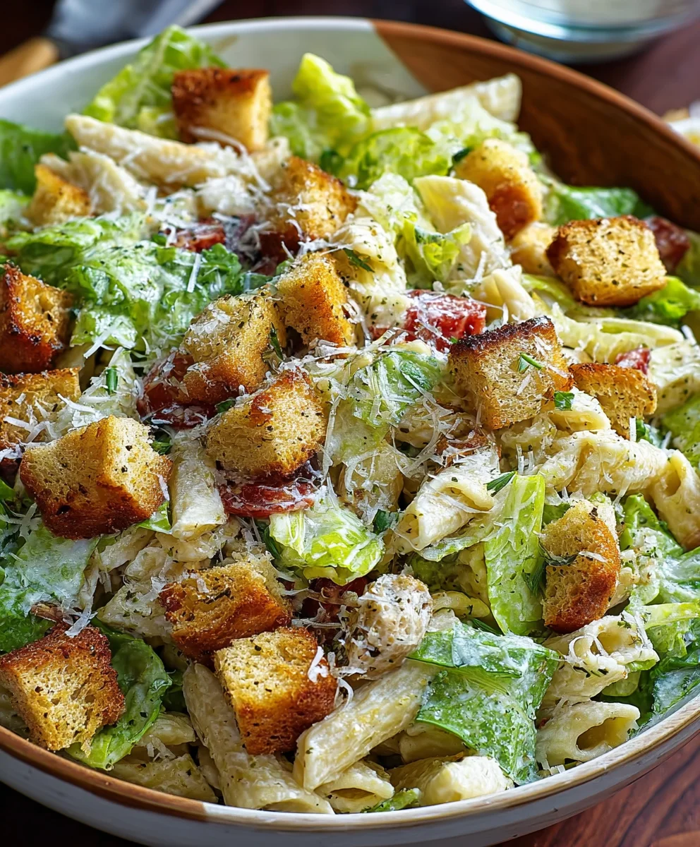 Salade de Pâtes César Irrésistible avec Croûtons Croustillants