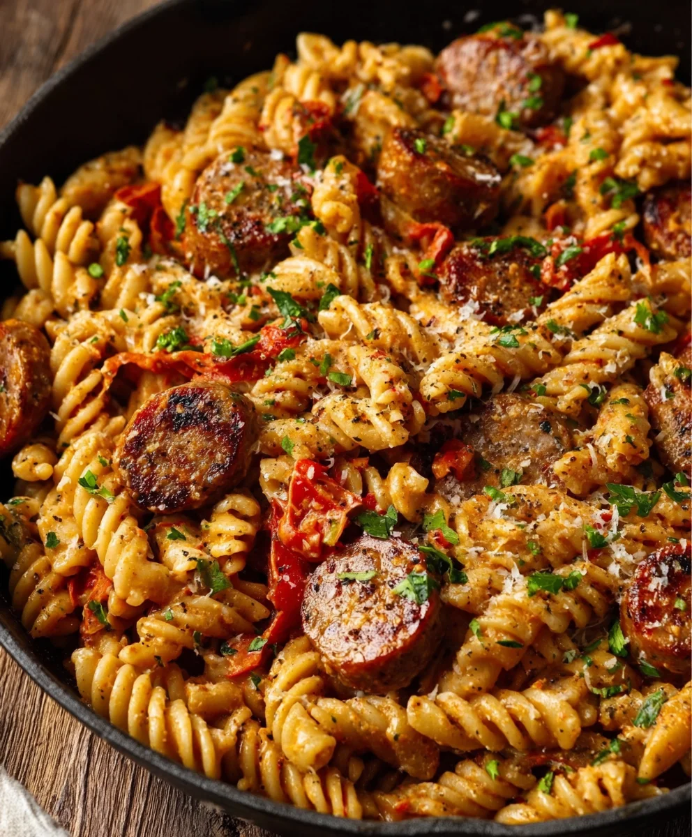 Pâtes Crémeuses Saucisse de Bœuf Cajun : Saveurs Authentiques